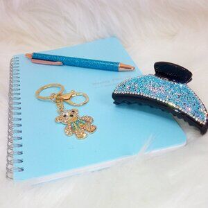Sparkly Gift Set, Weekly Planner, Bling Teddy Keychain, Glitter Pen & Hair Clip